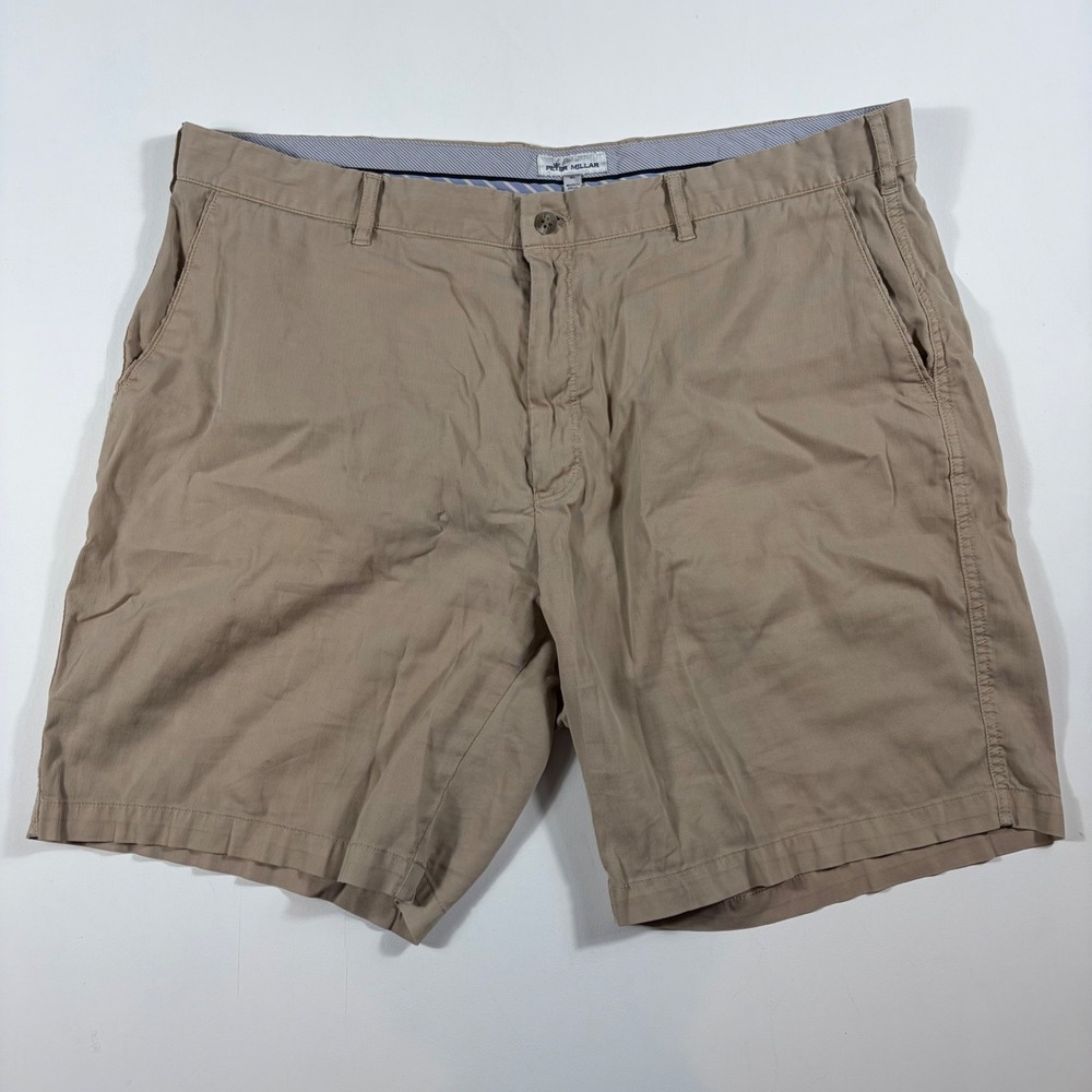 Peter Millar Shorts Mens 40 Flat Front Tencel Blend Stretch Performance Khaki